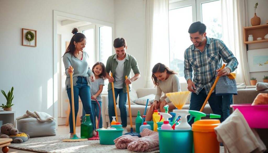 Familienhilfe beim gemeinsamen Putzen